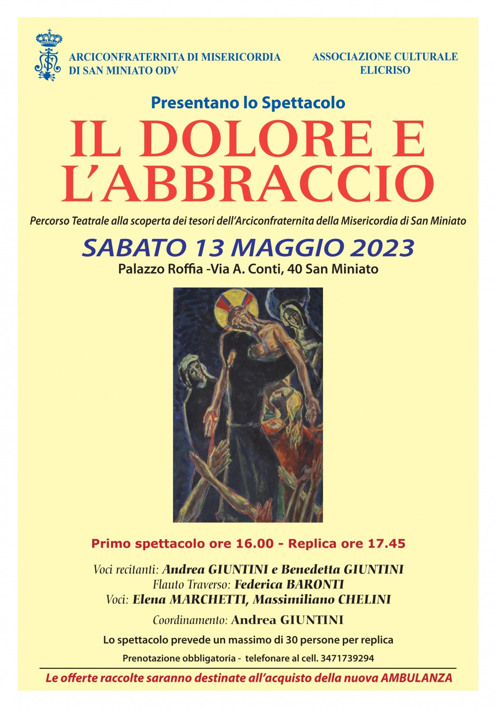 Sabato 13 Maggio partecipa a "IL DOLORE E L'ABBRACCIO"