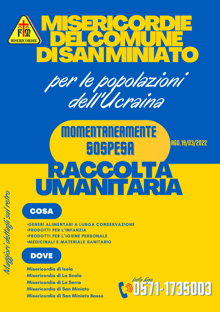 Raccolta umanitaria sospesa il 19-03-2022