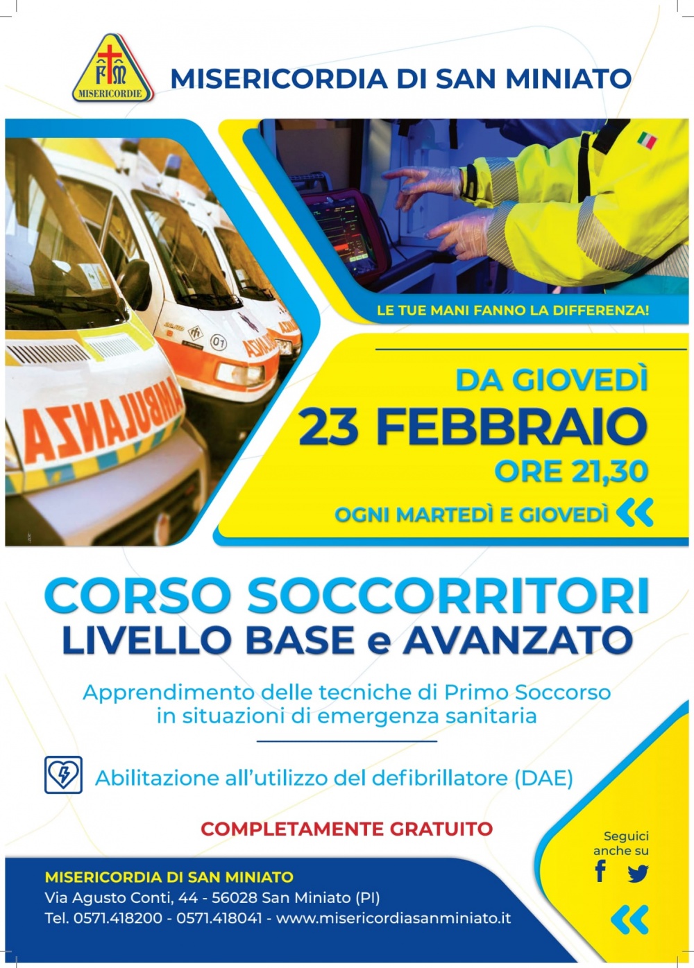 Corso per soccorritori inizia il 23 Febbraio 2023 a San Miniato